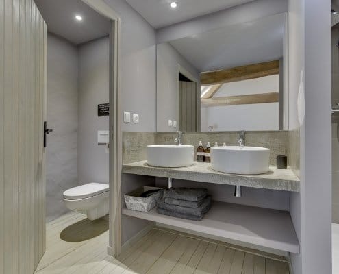 Stunning gite bathroom in grey with shower