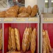 Fresh French bread in a local bakery
