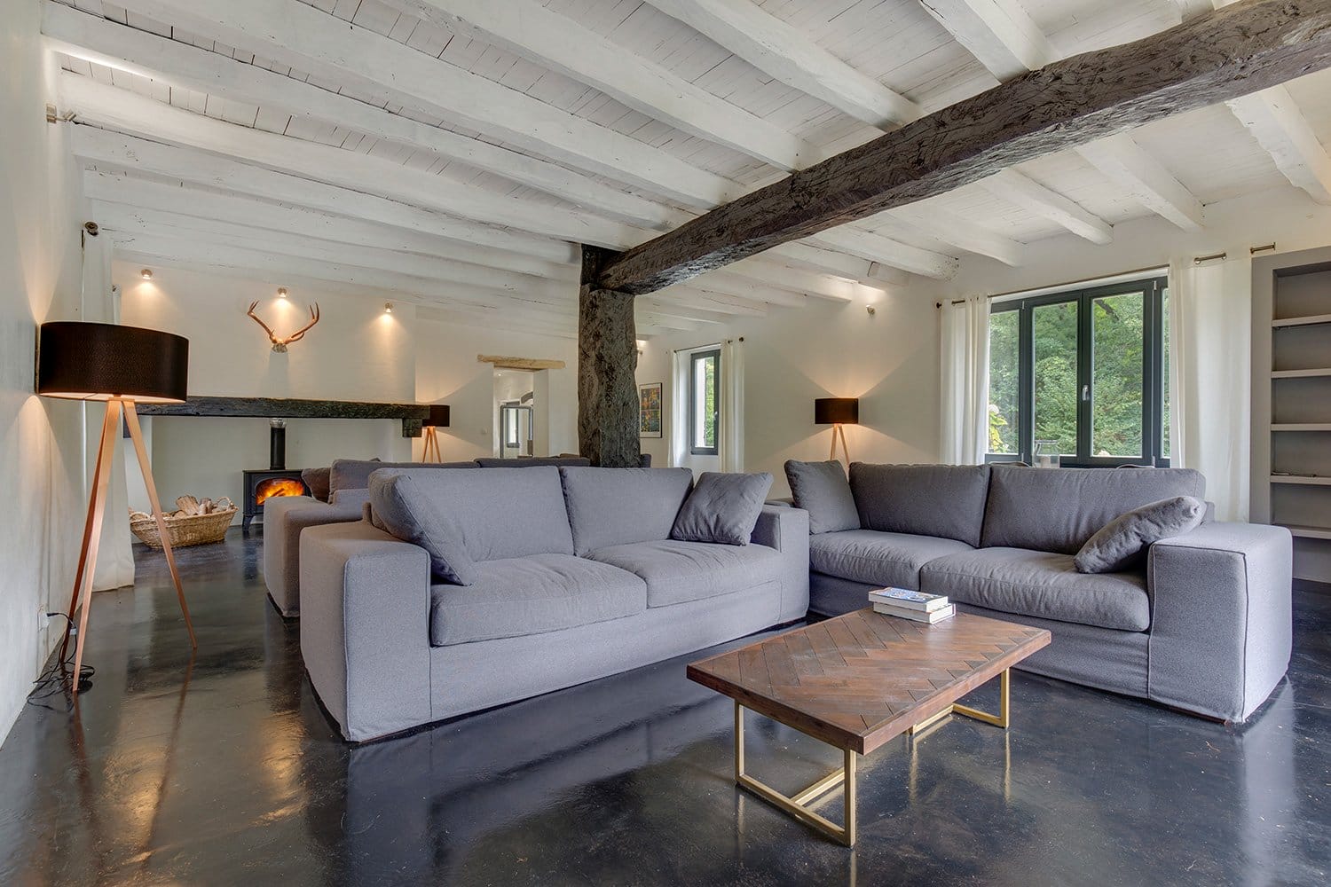 Stunning gite lounge with exposed beams