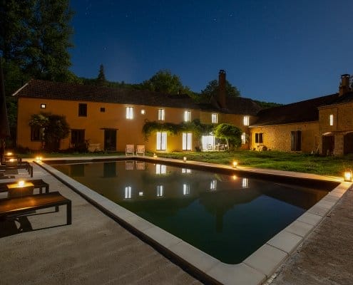 Stunning Dordogne gite swimming pool at night