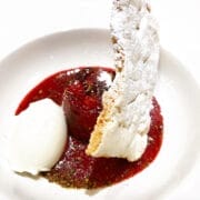 Mixed Berry Compote with mascarpone and a star anise meringue shard