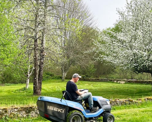Mowing the beautiful new lawn